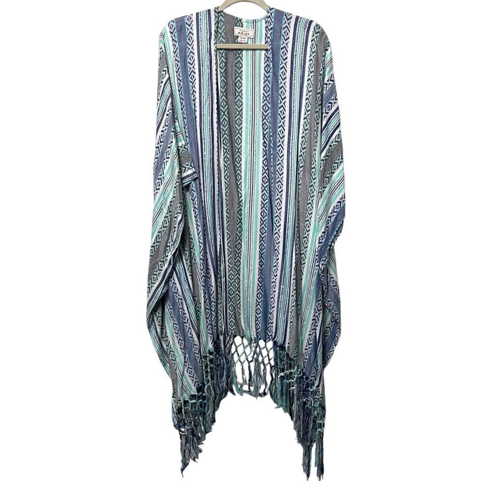 ARIAT Striped Fringe Boho Long Kimono O/S